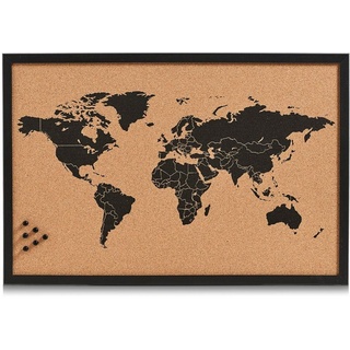 Zeller Present Pinnwand World, Memoboard, aus Kork, Motiv Weltkarte braun|schwarz