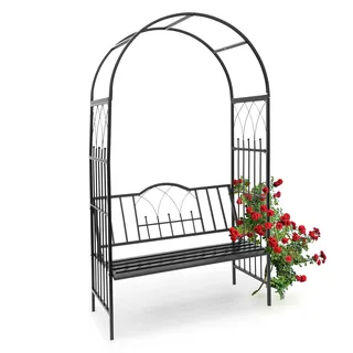 Relaxdays Rosenbogen mit Bank 203 x 114,5 x 59 cm Schwarz