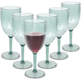 Spetebo Mehrweg Camping Weinglas 350 ml transparent grün - 6er Set - Kunststoff Weinkelch wiederverwendbar - Trinkbecher für Rotwein Weißwein Stielglas Plastik Wein Glas