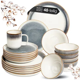 Moritz & Moritz Kombiservice TARENTO 48tlg Geschirr Set (48-tlg), 12 Personen, Steinzeug, Steinzeug Tafelservice grau