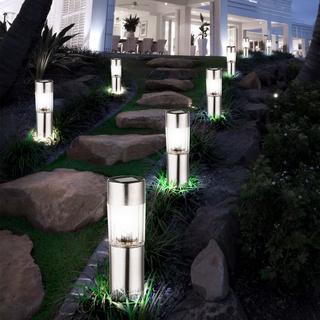8x LED Edelstahl Solar Steck Leuchten Erdspieß Außen Beleuchtung Akku Garten Veranda Hof Weg