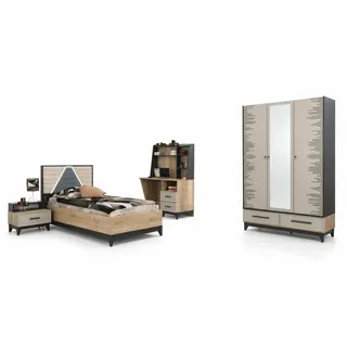 xlmoebel Kindermöbel Jugenbett Kinderzimmer Braun Holz, Set 4tlg.
