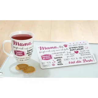 1x Brettchen Mama du bist... Melamin Breite 23,5 cm, Geschenk, Muttertag, Geschirr, Küche