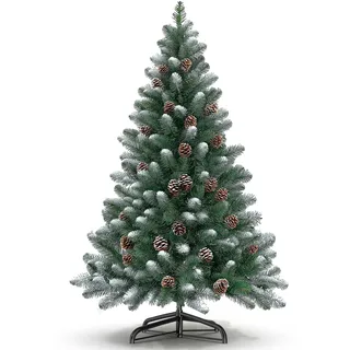 Kidsgigglz Künstlicher Weihnachtsbaum 180cm, Tannenbaum künstlich Grün mit Tannenzapfen und 550 Tannennadel, Weihnachtsbäume Metallständer, Weihnachtsdeko für Innen & Außen