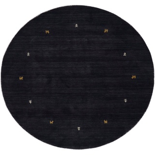 Wollteppich CARPETFINE "Gabbeh Uni" Teppiche Gr. Ø 250 cm, 15 mm, 1 St., schwarz Orientalische Muster