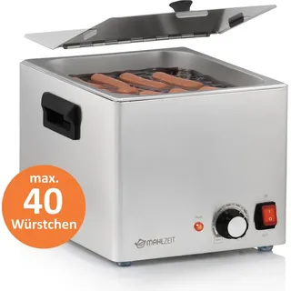 Mahlzeit Edelstahl Würstchenwärmer elektrisch | 1200 W | Automatische Temperaturregelung, 6 Liter | Silber