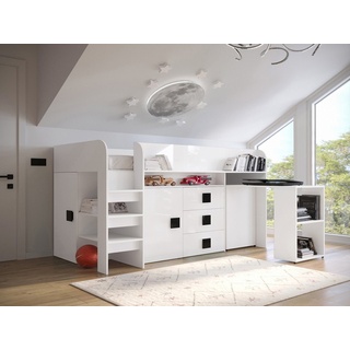MIRJAN24 Hochbett Toledo 1 (Komplett-Set, Einzelbett mit Schreibtisch) 90x200 cm, mit drei Schubladen schwarz