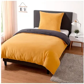 heimtexland Bettwäsche kuschelige Winter Wende-Bettwäsche Cashmere Touch, Microfaser, Kopfkissen 80x80 I Bettdecke 135x200 I curry gelb