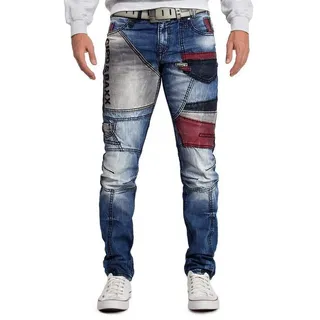 Cipo & Baxx Regular-fit-Jeans Herren Bequem Biker Hose Stonewashed BA-CD574 (1-tlg) mit auffälligem Patchwork-Stil blau 31