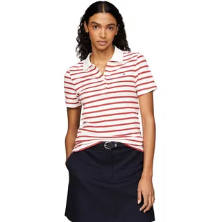 Tommy Hilfiger Damen Poloshirt Kurzarm Stripe Slim Fit, Mehrfarbig (Breton STP/Ecru/Terra Red), L - L