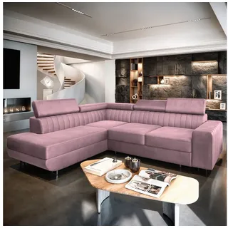Masseno Ecksofa NOLA mit Schlaffunktion L-Form, Sofa mit Bettkasten lila