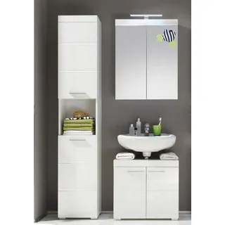 Furnhaus Badmöbel-Set Badezimmer-Set Amanda, weiß Hochglanz, 3-teilig, (3-St) weiß
