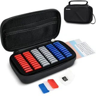 Eva Hartschale Micro SD Kartenetui mit 60PCS Einzelplastik TF Kartenhalter für 60 MicroSD MicroSDHC MicroSDXC Karten, Wasserbeständiger Anti-Schock TF MSD Karte, die Organizer mit Griff trägt