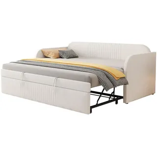 Okwish Schlafsofa, Beige, Leder, 200.5x86x99 cm, Wohnzimmer, Sofas & Couches, Schlafsofas