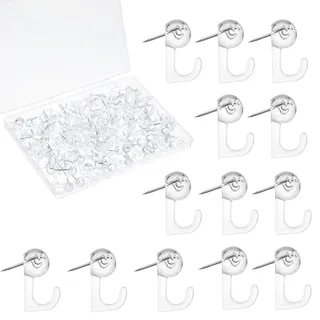 100 Stück Push Pin Haken,Ymapinc Kunststoff Reißzwecken Haken Transparente Reißnägel Haken Pinnadeln Reißnägel mit Haken für Bulletin Karte Board Kalender Büro Schule Heim Dekoration