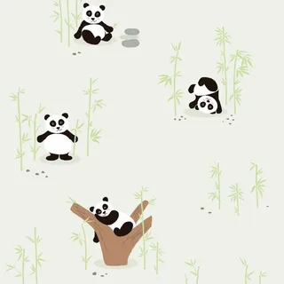 Bricoflor Bambus Tapete mit Panda Kinderzimmer Tier Tapete Ideal für Jungen und Mädchen Verspielte Vlies Kindertapete in Grau und Grün