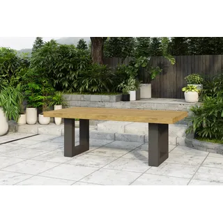 OUTFLEXX Esstisch, anthrazit/natur, Alu/recyceltes Teak, 220 x 100 cm, rustikal gebürstet, FSC®-zertifiziertes Produkt