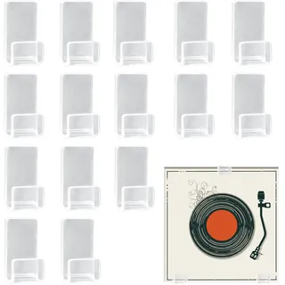 duozoanz Schallplatten Wandhalterung, 15er Set Vinyl Records Wandhalterung Ohne Bohren Schallplattenständer Acryl Wandregal Rahmen für Vinyl Records LP CD, Transparent