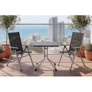 KETTLER BasicPlus Pro Balkon-Set, silber/anthrazit, Aluminium/KETTALUX/Textilene, Tisch 70 x 70 cm, 2 Klappstühle