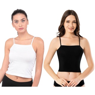 Selef Creation Crop-Top Damen Tank Top Komfort Crop Bauchfrei Camisole Ärmellos Unterhemd weiß L/XL