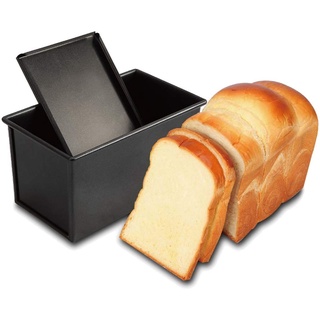 CANDeal Für 450g Teig Toast Brot Backform Gebäck Kuchen Brotbackform Mold Backform Mit Deckel(Schwarz-Rechteck-Glatt)