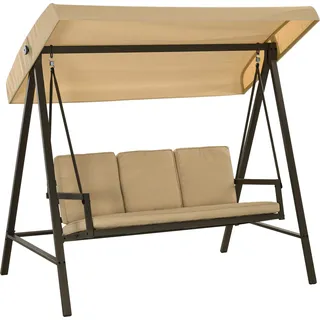 Hollywood-hängeschaukelbank 200 X 125 X 175 Cm – Verstellbares Sonnendach Für Den Garten – Beige Und Braun