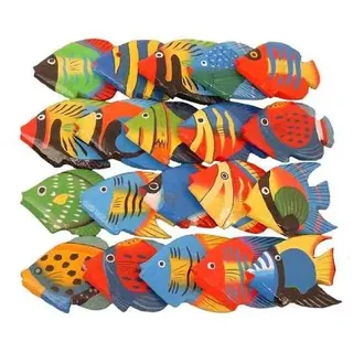WORU Deko-Fische Holz, 20 Stück bunte Streufische, maritime Tischdeko | Handgefertigt aus leichtem Albesia Holz - ideal als Streudeko für Tisch, Sommerfest, Hochzeit und Bastelprojekte