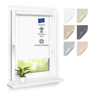 Rollo Premium Kassettenrollo mit Seitenschienen, Fensterrollo, DomDeco, blickdicht, ohne Bohren, durch Kleben oder Schrauben, Lichtdurchlässig, Rollo mit Seitenführung, Seitenzugrollo weiß 100 cm x 100 cm