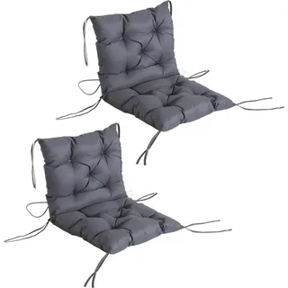 Stuhlkissen mit Bänder waschbar, Sitzkissen 2er-Set Schaumstoff, Sitzauflage Oxford wasser- & schmutzabweisend, Grau | 2,5 kg | 98 x 50 x 8 cm - Grau
