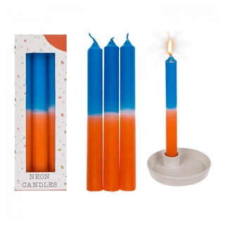 Out of the Blue Stumpenkerze Stabkerze mit Farbverlauf orange/blau ca. 20 x 2,15 cm 3er Set in Gesc bunt|weiß