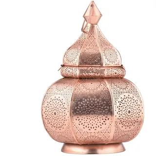 Marrakesch Lampe und Laterne in einem aus Metall 30 cm groß | Tischlampe Windlicht Lamisa Kupfer als Orientalische Dekoration