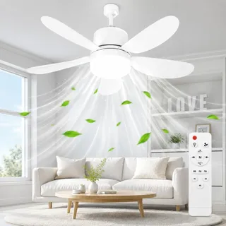 Deckenventilator mit Beleuchtung Lampe mit Ventilator, 52/42cm Deckenventilatoren mit Licht Ceiling Fan Leise Decke mit 3 Lichtfarben Dimmbar Fernbedienung, Decken with Light zum Aufhängen (42cm 30w)
