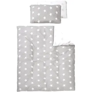 roba Kinderbettwäsche 100 x 135 cm Little Stars - Bettwäsche Set für Mädchen & Jungen - Decken & Kissenbezug aus Baumwolle für Babys & Kinder - Stern Motiv - Grau / Weiß