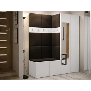 MIRJAN24 Garderoben-Set Orion XII, (Komplett-Set, Schrank, Schrank mit Spiegel, 2x Kleiderhaken, Paneel 11x 42x42), Auswahl aus Fronten und Polsterplatten braun