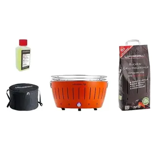 LotusGrill - Sonderpaket BBQ XL Orange (cm 43,5) mit 2,5 Kg Holzkohle und Brenngel