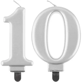 Kerze silber Zahl 10 Zahlenkerze 10. Geburtstag Geburtstagskerze