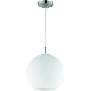 Pendelleuchte Glaskugel Kugelleuchte weiß Hängelampe Esszimmer Kugel, Glas weiß Nickel matt, 1x E27 Fassung, DxH 30x150cm