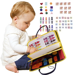 Dous Beschäftigte Bretter Montessori Spielzeug - Kleinkind beschäftigt Bretter sensorisches Spielzeug,Dinosaurier-Farben, Zahlen, Buchstaben, DIY-Kinder-Beschäftigungstafeln