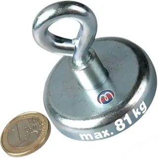 Ösenmagnet Neodym Magnet mit Öse Extra Stark 81 kg Ösenmagnete Ø 48 mm Magnethalterung Rund Magnethaken Magnete mit Haken für Küche Büro Werkstatt Magnetfischen Magnetangeln Camping Garage
