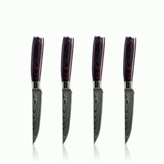 Küchenkompane Messer-Set Steak-Messerset Premium - handgeschmiedete Steak Messer (4-tlg) braun|silberfarben