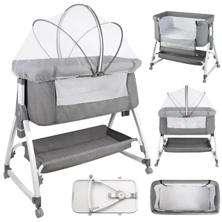 OHMG Beistellbett,Babybett,Babywiege,3 in 1 Babybett Babywiege für Neugeborene,Schaukelbettchen für Zuhause und Unterwegs mit Rädern verstellbare 6 Höhen (Grau (80x40x100-115cm))