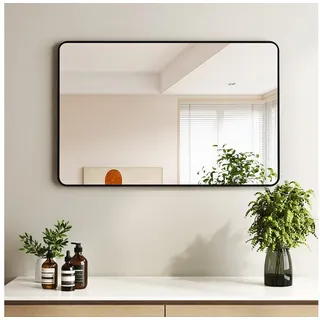 Boromal Wandspiegel Spiegel Schwarz Rechteckig Wand mit Rahmen eckig / abgerundet Flur, für Badzimmer/Ankleidezimmer/Wohnzimmer,unbrechbarer Spiegel schwarz Rechteckig | 60 cm x 100 cm