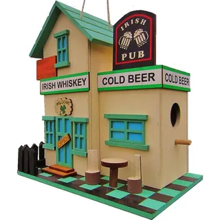 Hüwüknü Vogelhaus, Nistkasten, `Irish Pub` Vogelhaus zum Aufhängen, Handarbeit aus Holz, bunt