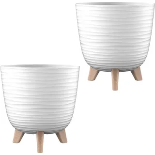 ENGELLAND 2 x Blumentopf Kübel mit Füßen & Bewässerungssystem Weiß Ø 20 cm