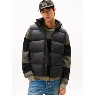 Steppweste TOMMY JEANS "TJM ESSENTIAL DOWN VEST EXT", Herren, Gr. L, schwarz, Web, Obermaterial: 100% Nylon. Futter: 100% Polyester. Füllung: 100% Daunen, Westen Steppweste, abnehmbare Kapuze mit Kordelzug