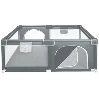 Laufstall für Kinder,Laufstall Baby Faltbar, Laufgitter Baby Faltbar, Rutschfest und Sicher mit CE-Zertifikat, Baby Playpen zum Spielen mit Einfacher Aufstellung-120 * 160 * 66 cm-dunkelgrau