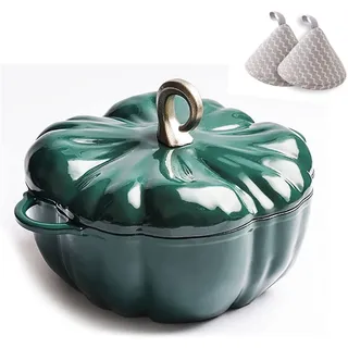 FCSHFC Emailliert Gusseisen Topf Schmortopf Mit Deckel Kürbis Suppentopf Dutch Oven Auflaufform Bräter Induktion Backofengeeignet (Color : GrüN)