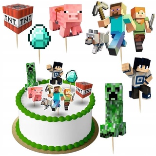 Festivalartikel Tortenstecker Minecraft Topper Set 6 Stk Geburstag Torten Deko Kuchen Junge
