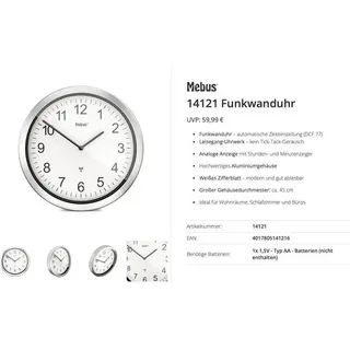 MEBUS Wanduhr 45,0 cm 14121 silber