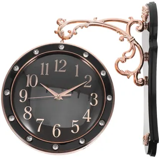 IMIKEYA Doppelseitige Wanduhr im Vintage-Stil, zum Aufhängen an der Wand, Zwei Zifferblätter, Retro, rund, Heimdekoration, geräuschlose Uhr für Zuhause/Büro/Schule/Küche/Schlafzimmer/Wohnzimmer,